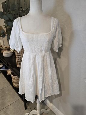 Altar'd State White Square-Neck Puff Sleeve Mini Dress